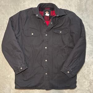 Dickies Jacket Sz M Faded Black Red Flannel Plaid Lined Snap Up Work Chore Coat